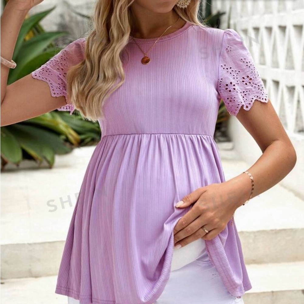 Maternity eyelet peplum shirt